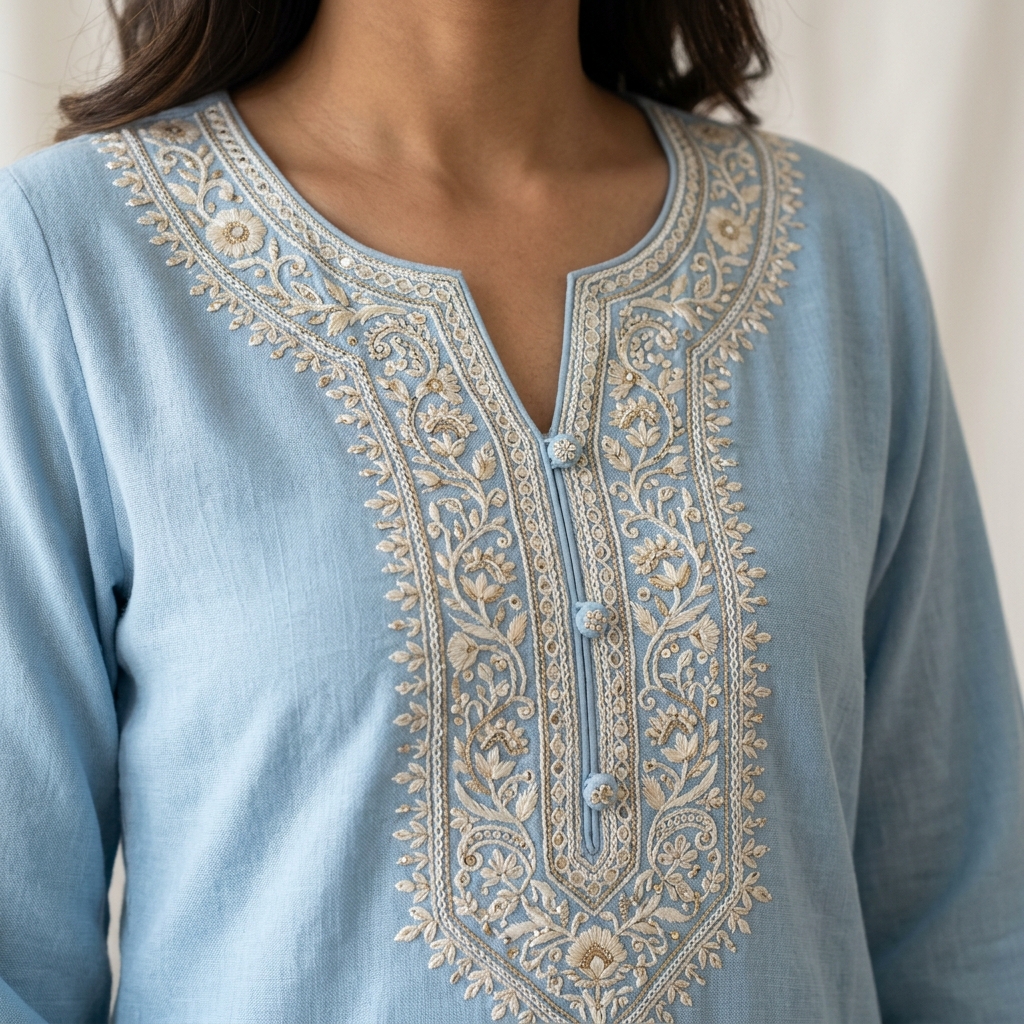 Elegant Embroidered Cotton Kurta