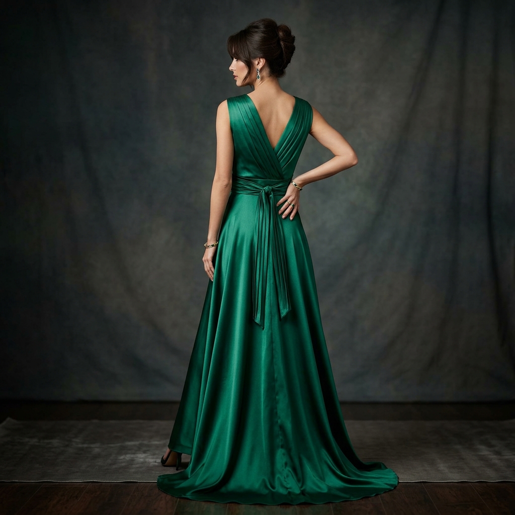 Classic Emerald Satin Evening Gown